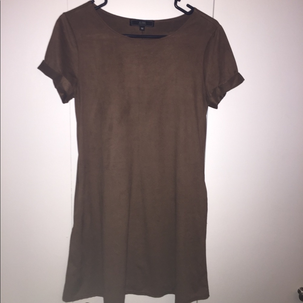 Brown suede mini dress with pockets